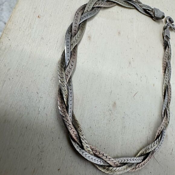Vintage Tr-Colored Sterling Silver Braided Bracelet - Picture 2 of 6